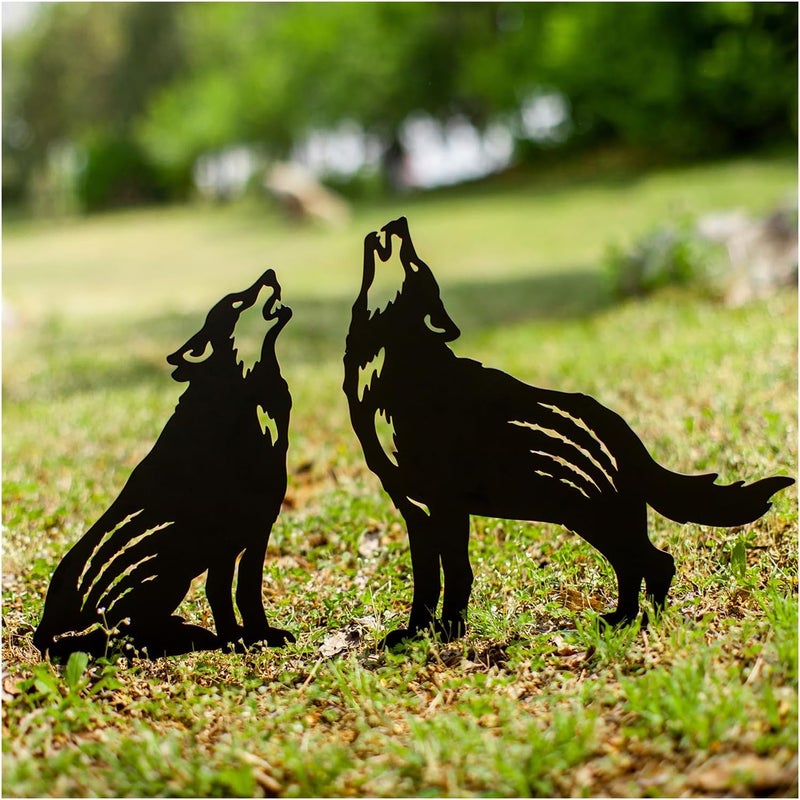 EZTZEN Wolf Metal Garden Stakes Decorative,Wolf Gifts for Women/Men/Wolf Lovers Gifts,Black Wolf Silhouette Statues Garden Decor for Outside,Outdoor Decor,Yard Art,Patio,Lawn Ornaments - Image 1